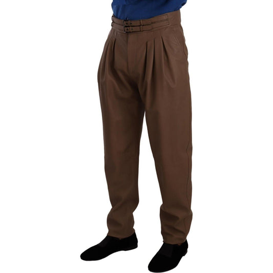 Dolce & Gabbana Brown Leather Tapered High Waist Pants PAN72906 - 48