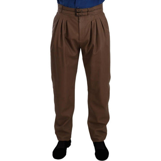 Dolce & Gabbana Brown Leather Tapered High Waist Pants PAN72906 - 48