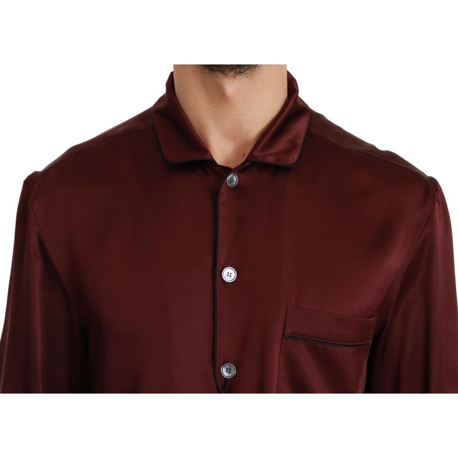 Dolce & Gabbana Bordeaux Silk Pajama Casual Shirt