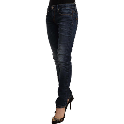 Acht Blue Washed Cotton Mid Waist Skinny Denim Jeans