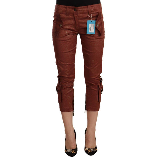 Just Cavalli Brown Lurex Mid Waist Cotton Cropped Capri Pants