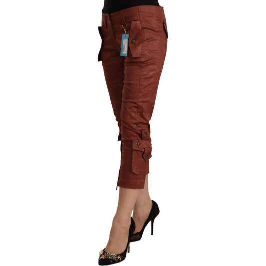Just Cavalli Brown Lurex Mid Waist Cotton Cropped Capri Pants PAN72199 - 42