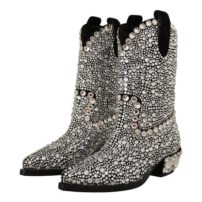 Dolce & Gabbana Black Suede Strass Crystal Cowgirl Boots