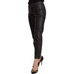 John Galliano Black Glittered Mid Waist Cotton Cropped Pants
