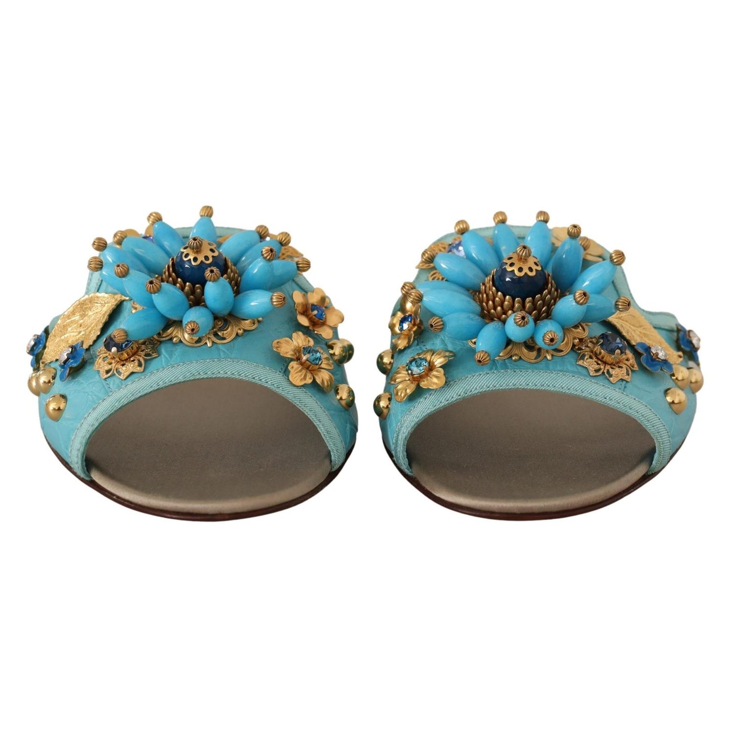 Dolce & Gabbana Blue Crystal Exotic Leather Blue Crystal Sandals