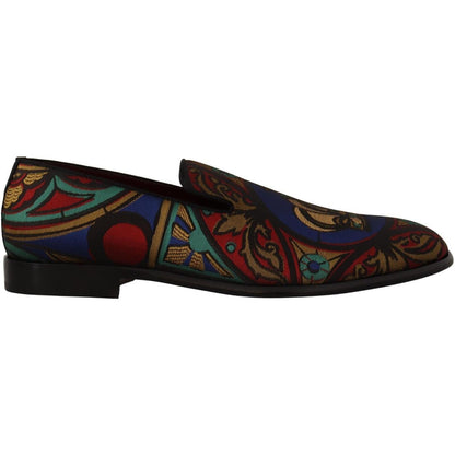 Dolce & Gabbana Multicolor Jacquard Crown Slippers Loafers Shoes