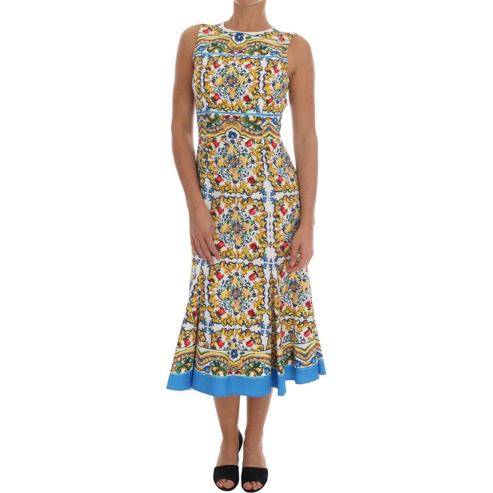Dolce & Gabbana White Majoilca Sleeveless Sheath A-line Dress