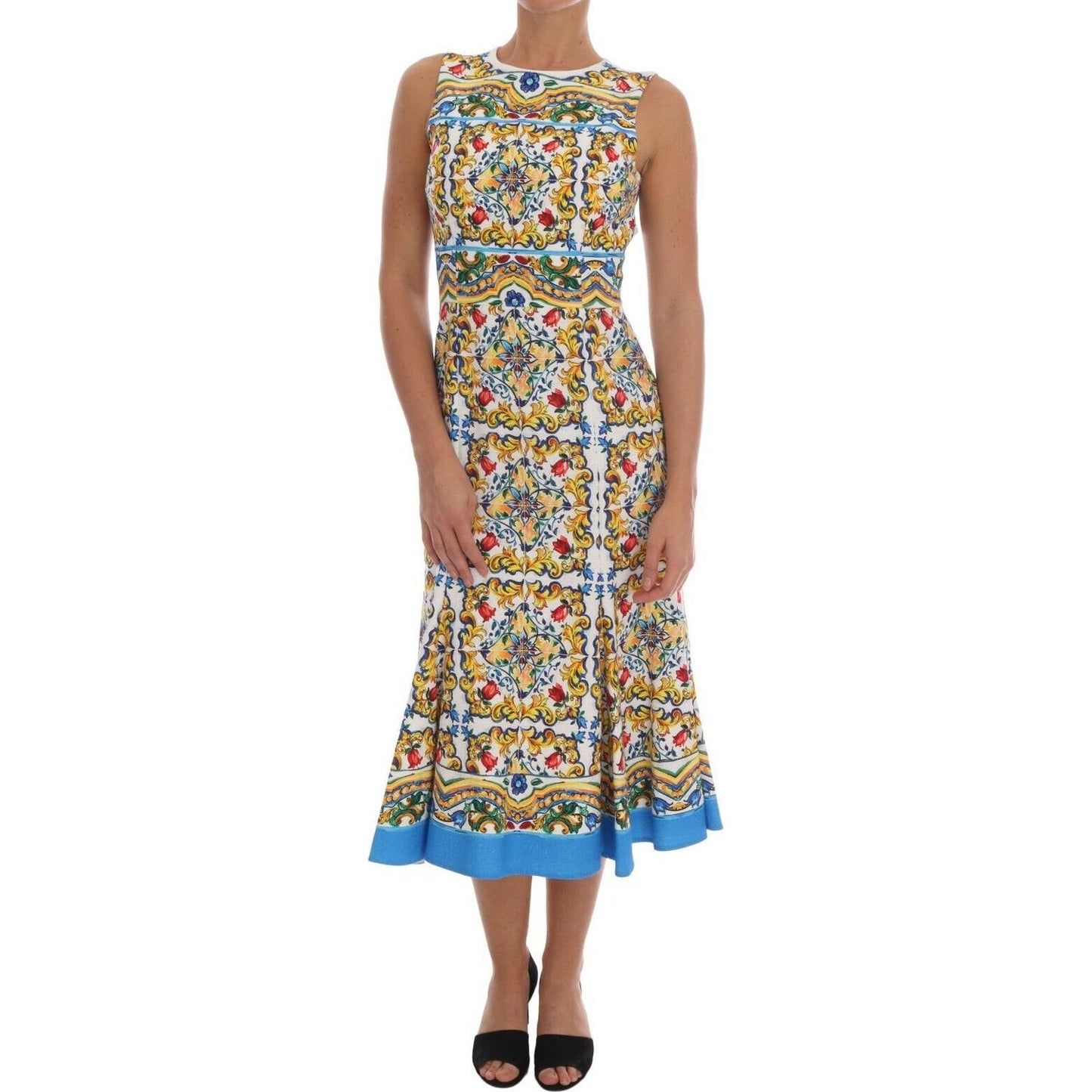 Dolce & Gabbana White Majoilca Sleeveless Sheath A-line Dress