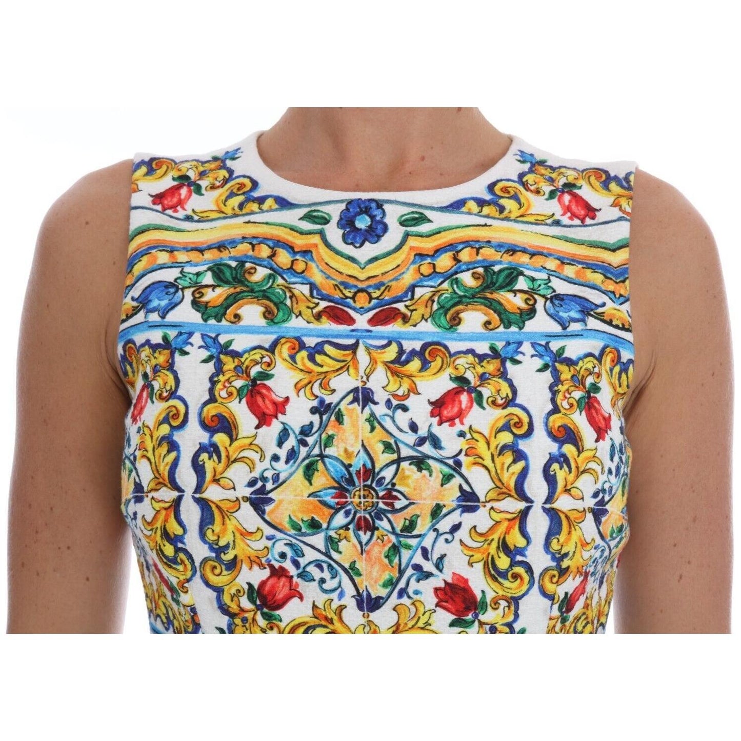 Dolce & Gabbana White Majoilca Sleeveless Sheath A-line Dress