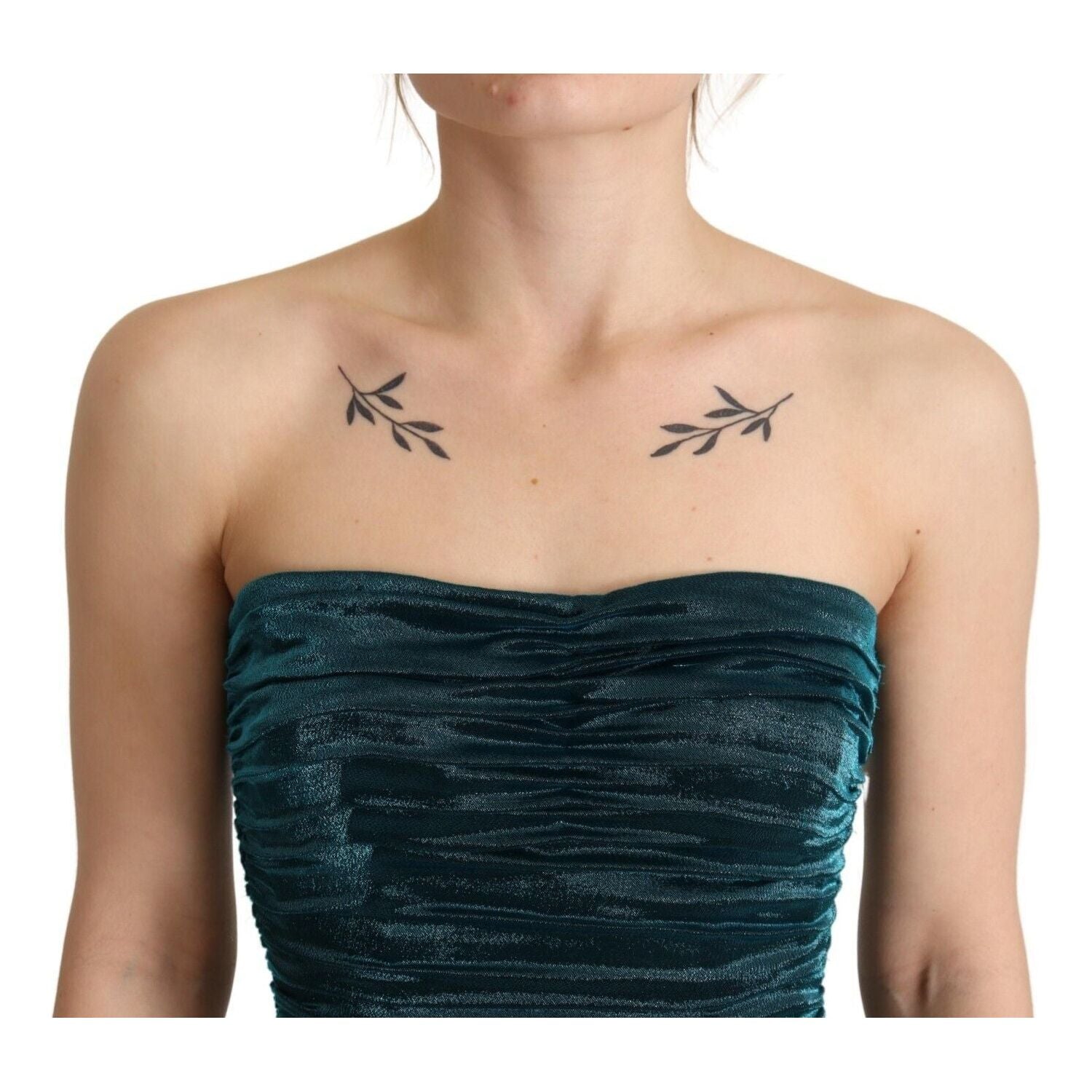 فستان متوسط ​​الطول من الساتان باللون الفيروزي من دولتشي آند غابانا