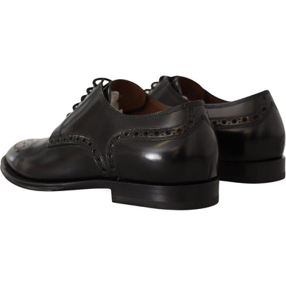 Dolce & Gabbana Black Leather Wingtip Mens Formal Derby Shoes