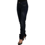 GF Ferre Dark Blue Washed Mid Waist Cotton Denim Skinny Jeans