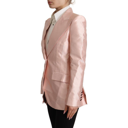 Dolce & Gabbana Pink Satin Long Sleeves Blazer Coat Jacket