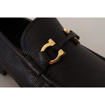 Salvatore Ferragamo Elegant Black Calf Leather Loafers Dress Shoes