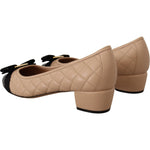 Salvatore Ferragamo Elegant Quilted Leather Pumps in Beige and Black WOMAN PUMPS