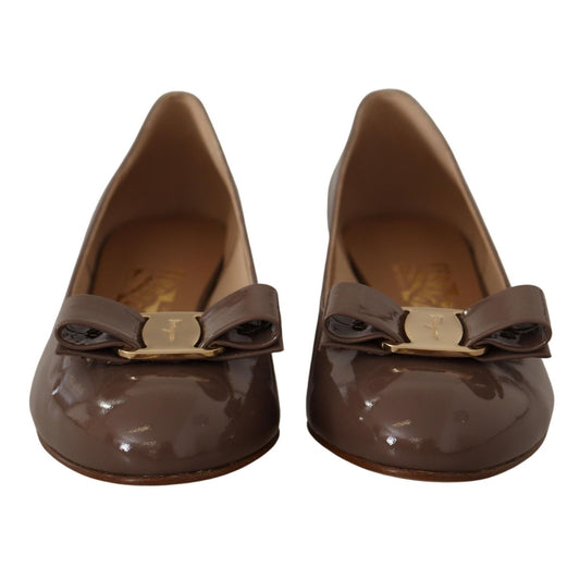 Salvatore Ferragamo Brown Naplak Calf Leather Pumps Shoes