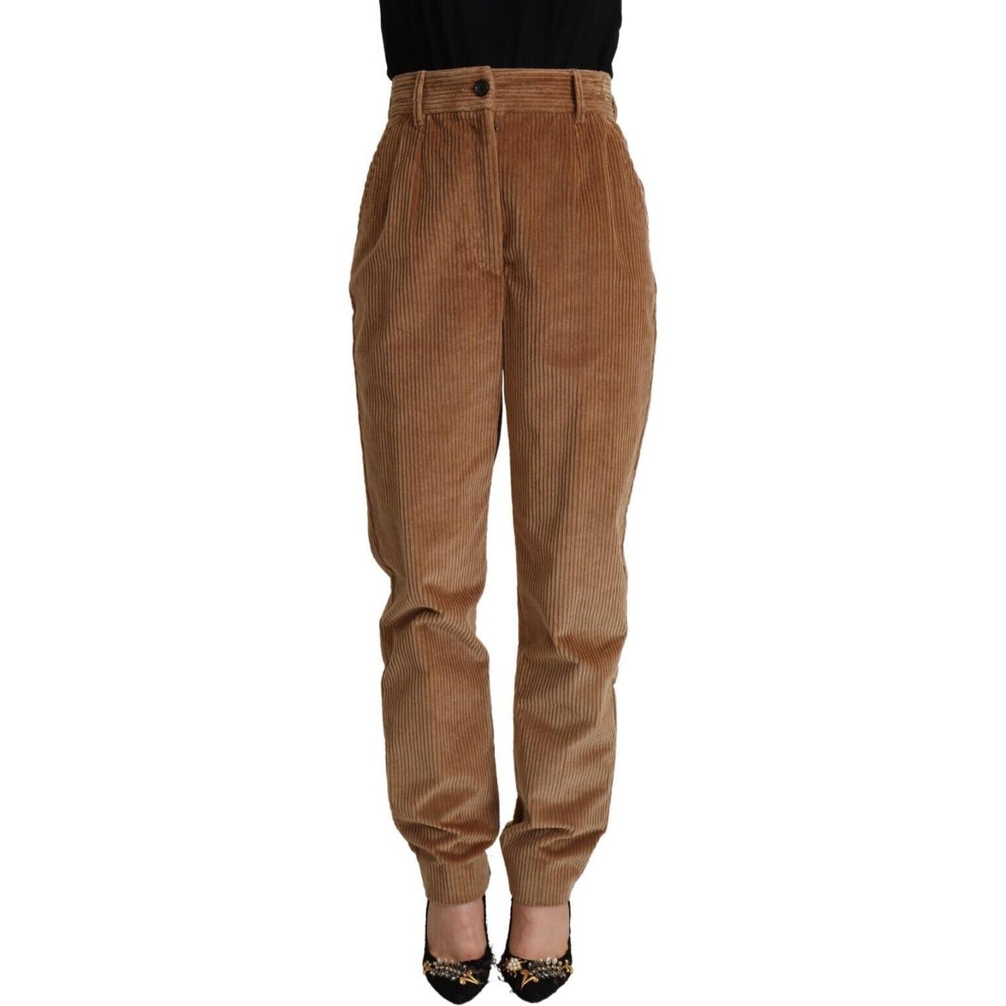 Dolce & Gabbana Brown Cotton Corduroy High Waist Skinny Pants PAN72084 - 40