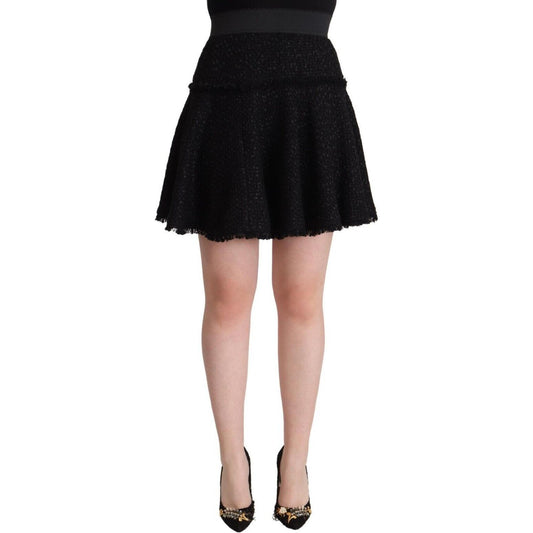 Dolce & Gabbana Black Knitted Nylon High Waist Mini A-line Skirt