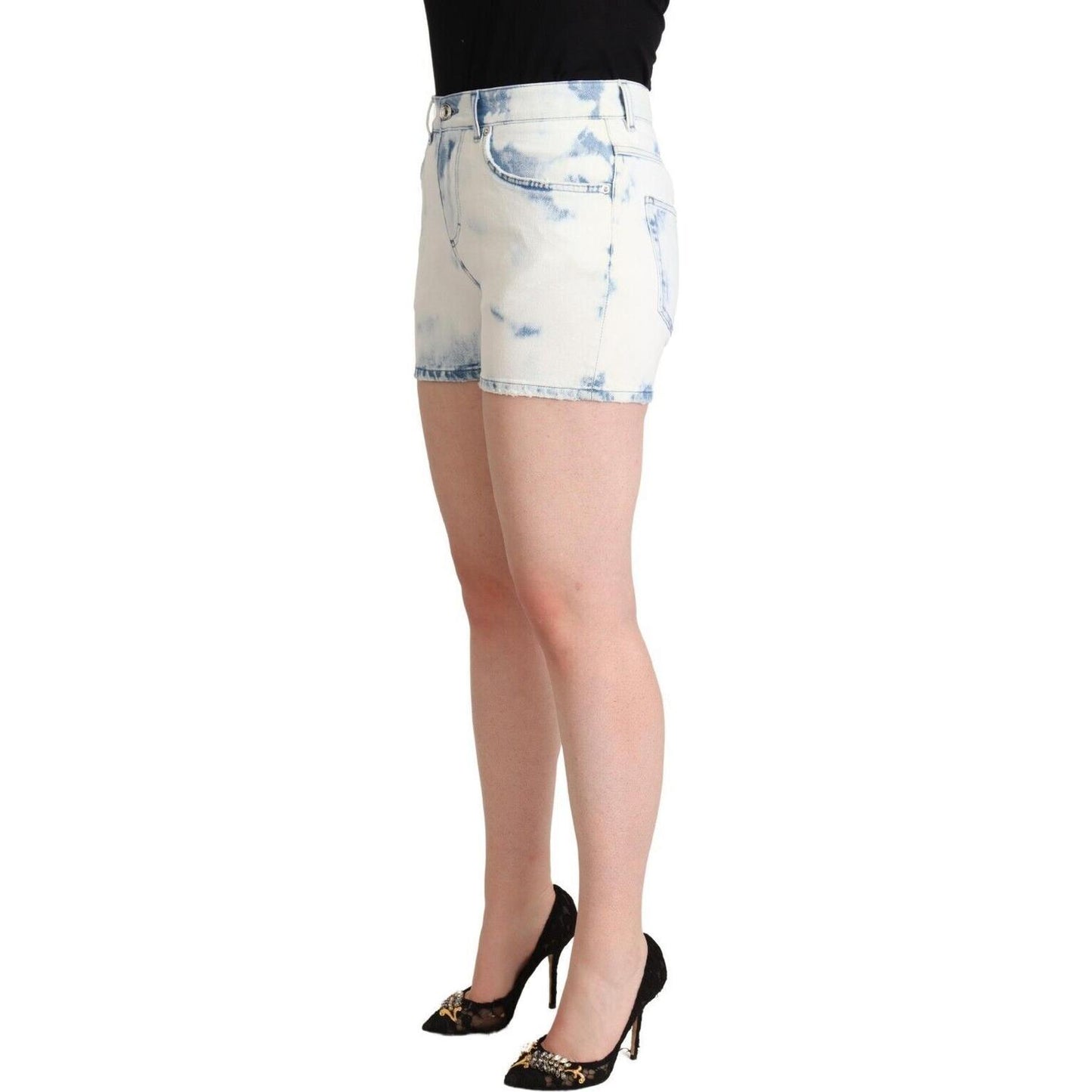 Dolce & Gabbana White Blue Dye Cotton Mid Waist Denim Shorts