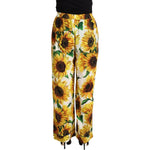 Dolce & Gabbana White Sunflower Print Mid Waist Wide Leg Pants PAN72782 - 40