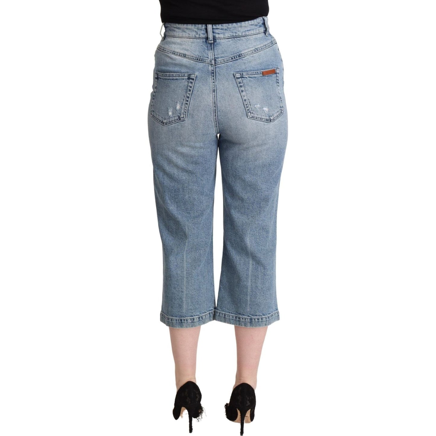 Dolce & Gabbana Blue Tattered Cotton Denim Capri Cropped Jeans