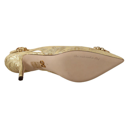 Dolce & Gabbana Gold Crystal Slingbacks Pumps Heels Shoes