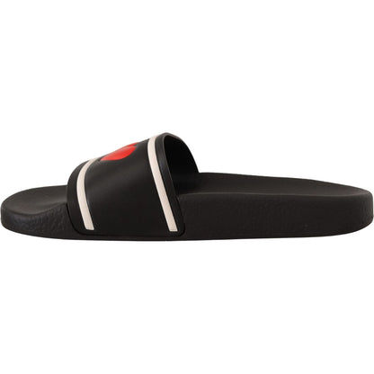 Dolce & Gabbana Black Leather I Love D&G Slides Sandals