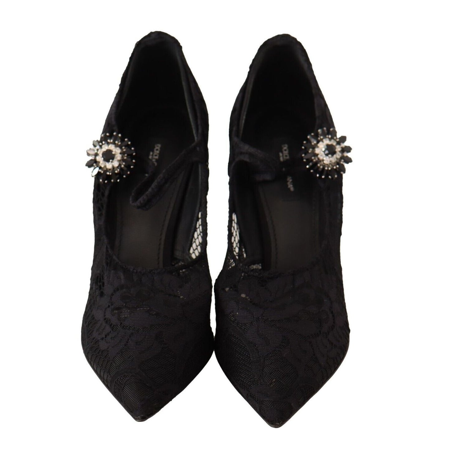 Dolce & Gabbana Black Lace Crystals Heels Mary Jane Pumps Shoes