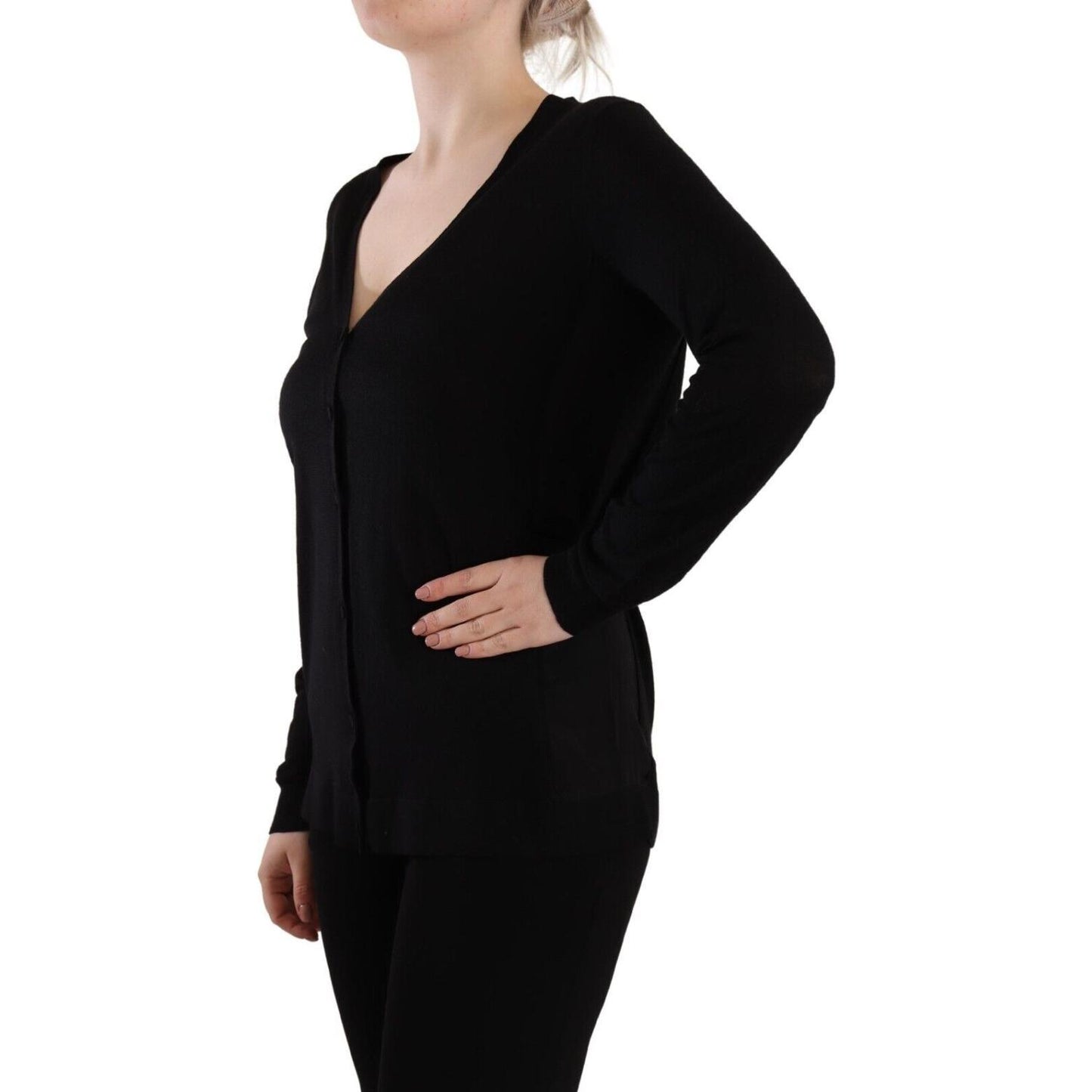 Dolce & Gabbana Black Wool V-neck Long Sleeves Pullover Top