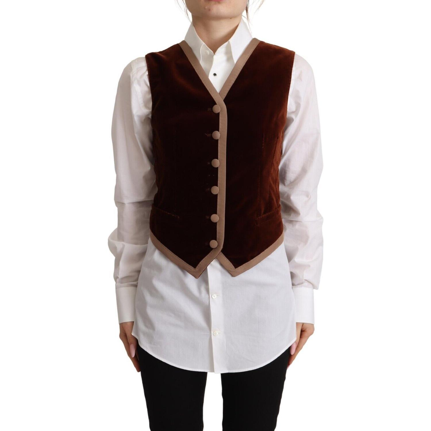 بلوزة دولتشي آند غابانا الأنيقة من المخمل الخمري بدون أكمام