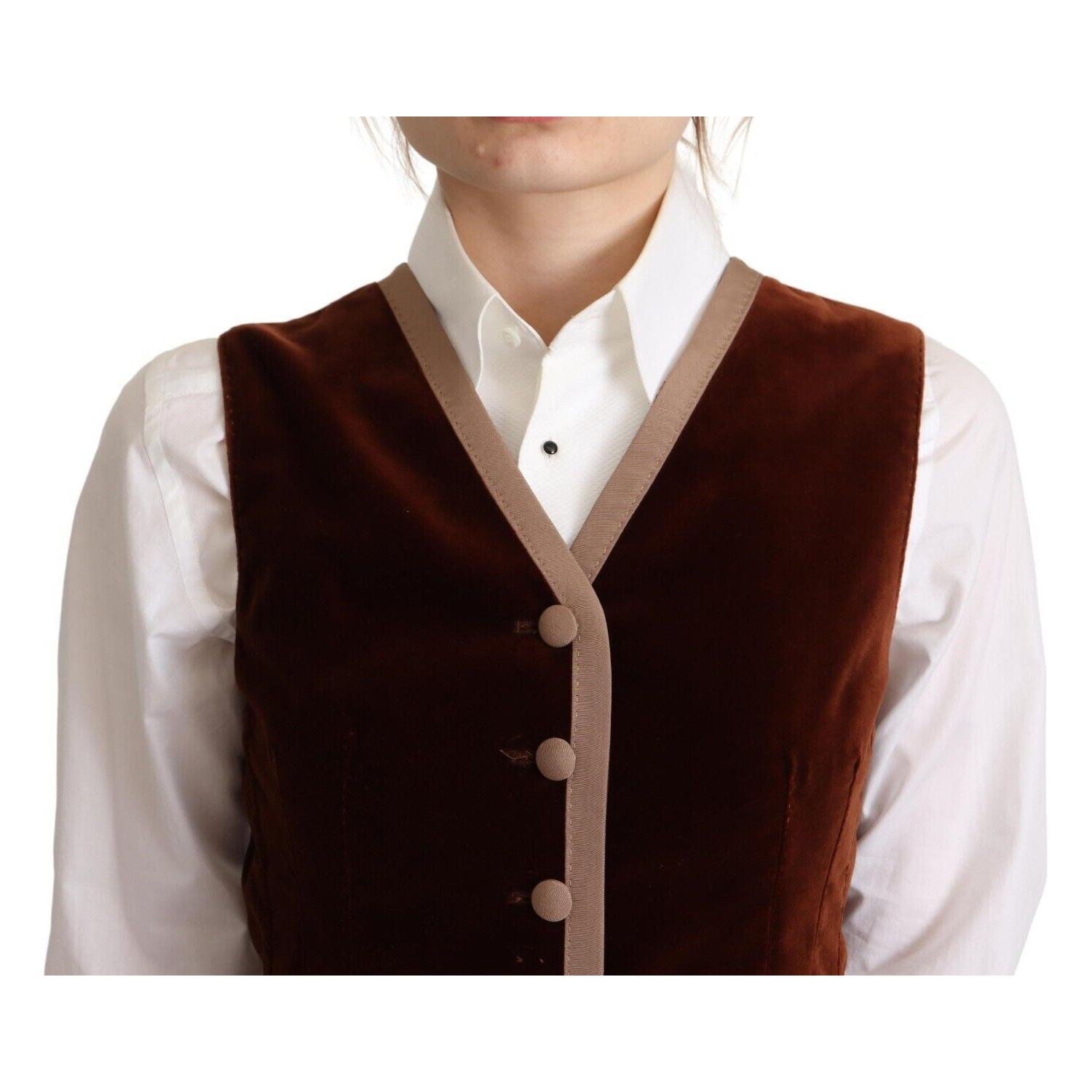 بلوزة دولتشي آند غابانا الأنيقة من المخمل الخمري بدون أكمام