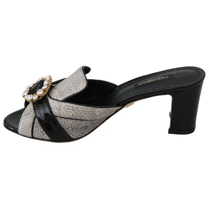 Dolce & Gabbana Black Gray Exotic Leather Crystals Sandals Shoes