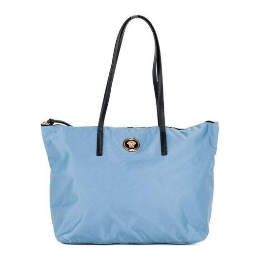 Versace Portuna Medusa Medium Cornflower Blue Nylon Leather Tote Bag Purse 59074