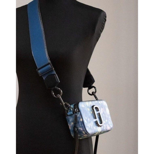 Marc Jacobs The Snapshot bag Watercolor Blue Printed Leather Shoulder Bag Purse 49369