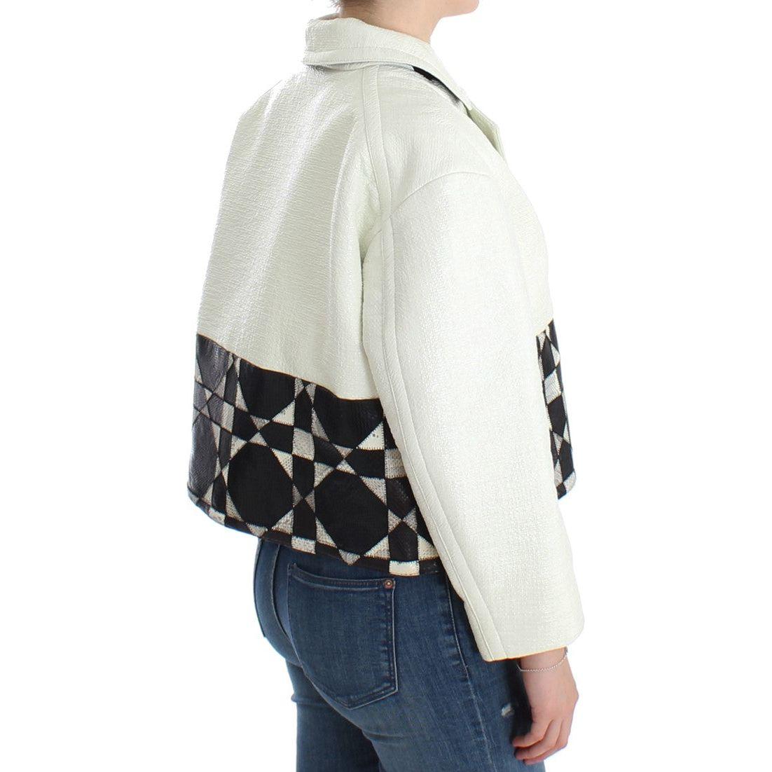 Andrea Pompilio White Black Cropped Leather Jacket