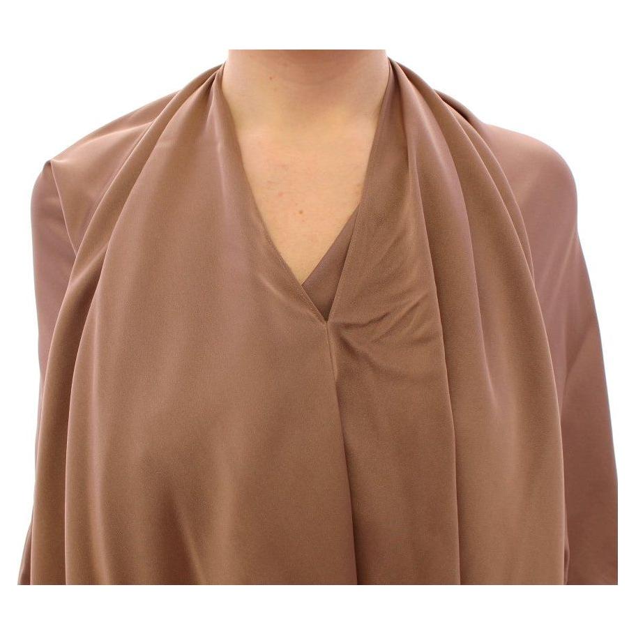 Lamberto Petri Brown Draped Silk Sheath Shift Coctail Dress