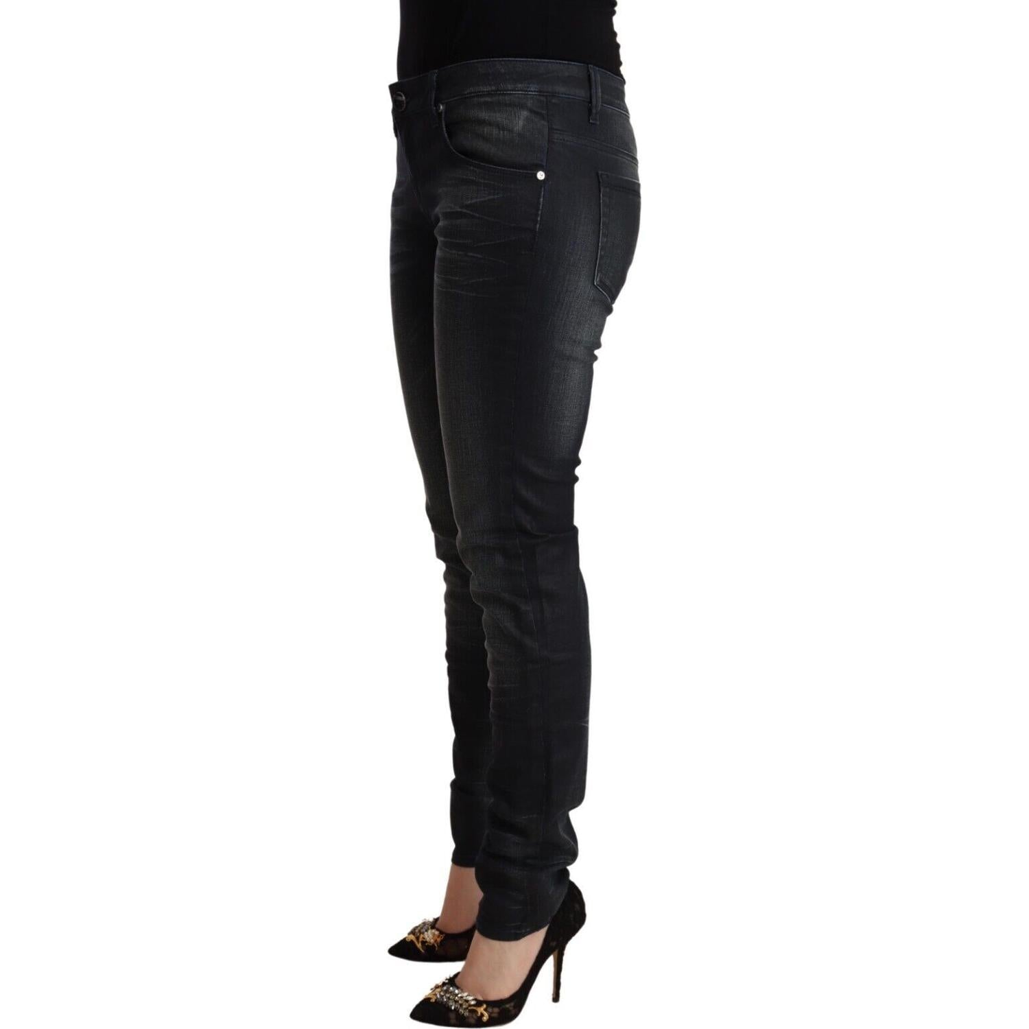 Acht Black Washed Cotton Low Waist Slim Fit Denim Jeans