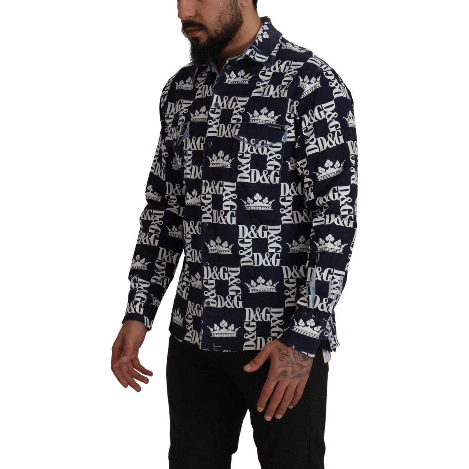 قميص دولتشي آند غابانا الأنيق ذو قصة ضيقة باللون الأزرق