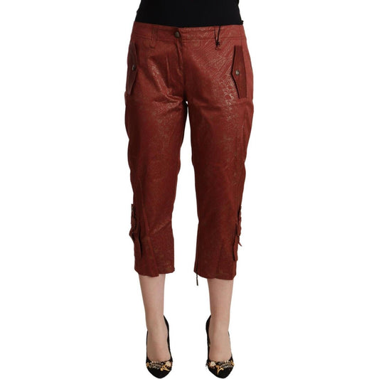 Just Cavalli Brown Lurex Mid Waist Cotton Cropped Capri Pants PAN72198 - 50