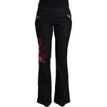 Exte Black Cotton Stretch Mid Waist Cotton Flared Denim Jeans