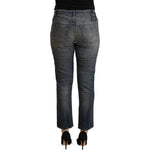 Twinset Blue Washed Cotton Cropped Capri Women Denim Jeans