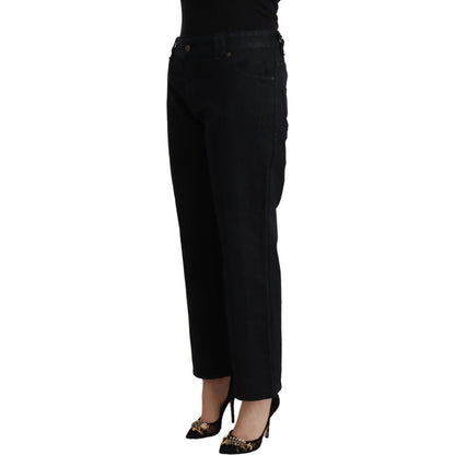 John Galliano Black Cotton Flared Cropped High Waist Denim Jeans