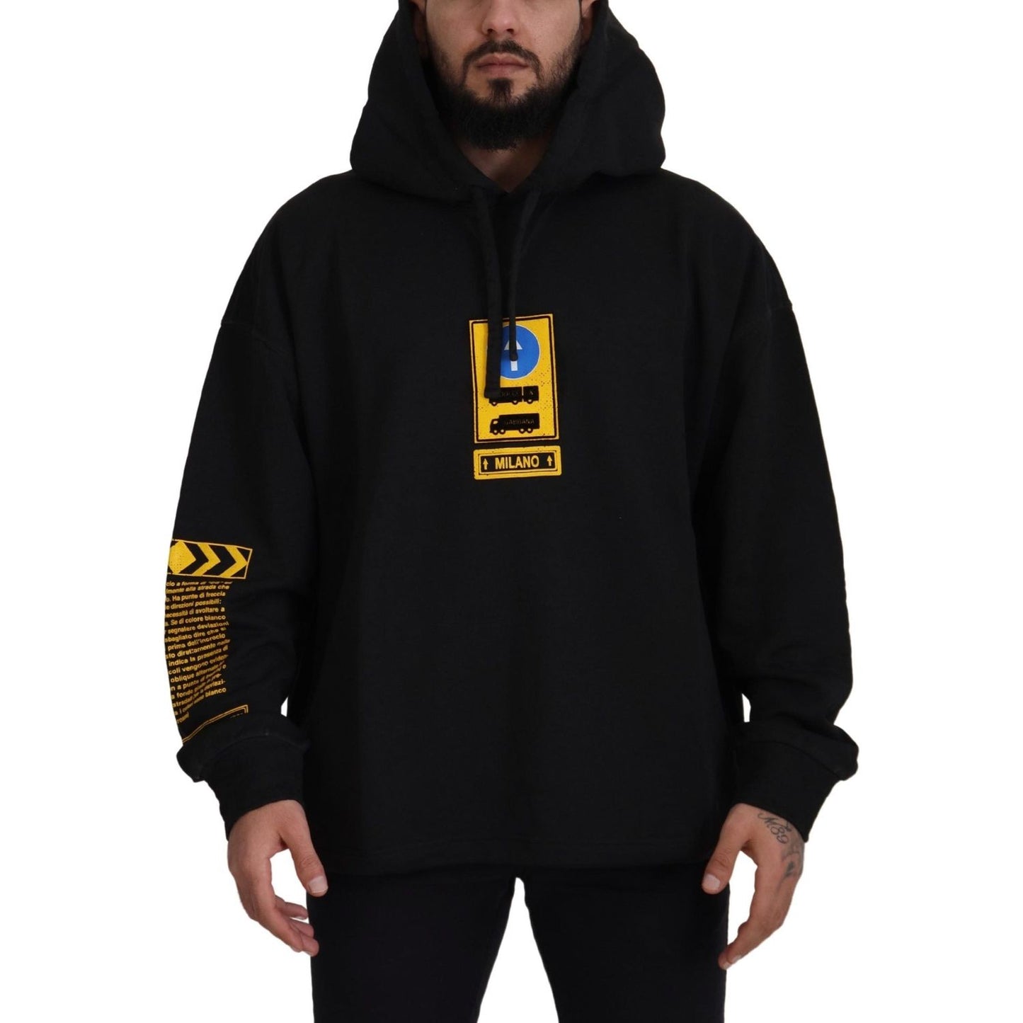 Dolce & Gabbana Black Cotton Hooded DG Shield Pullover Sweater TSH83092- M