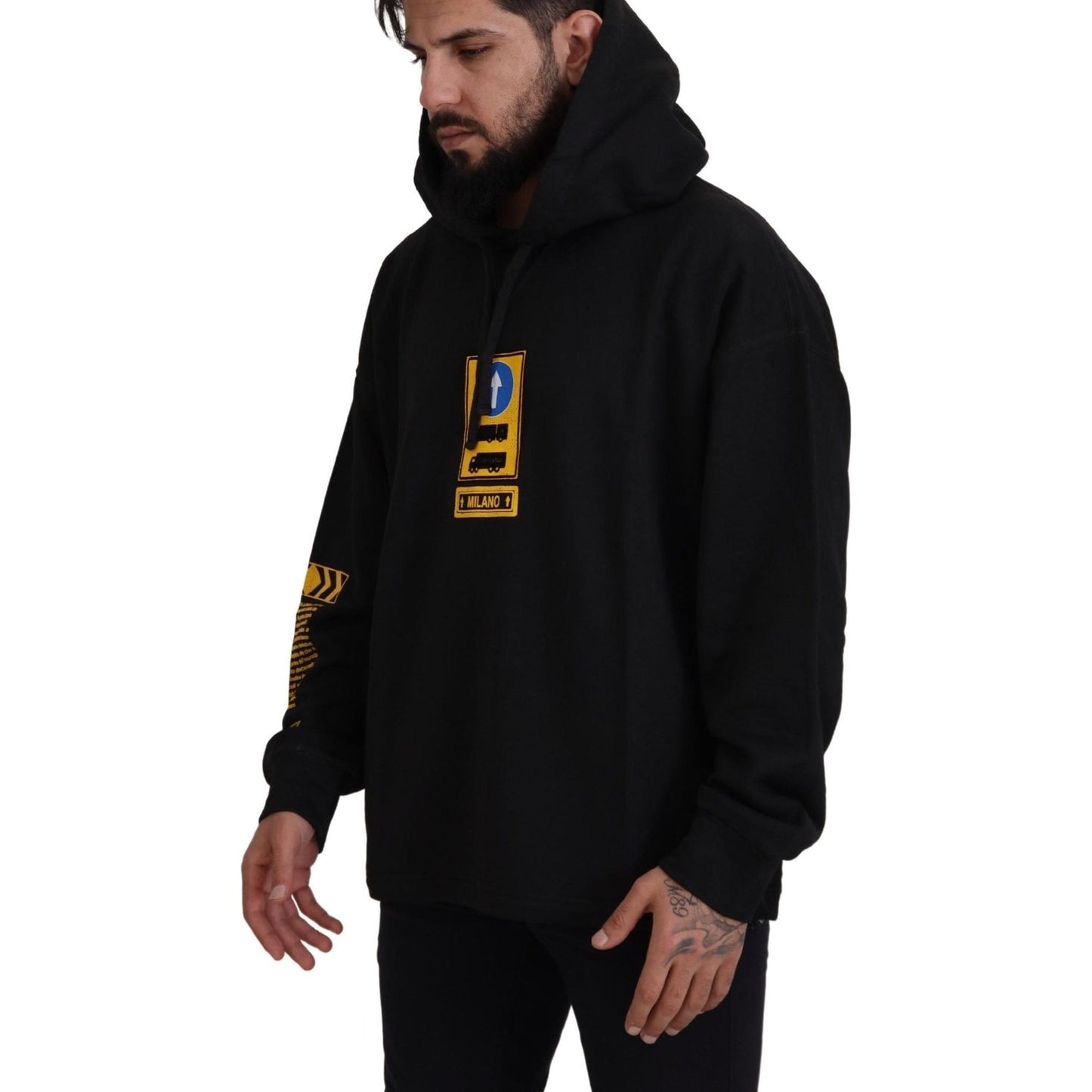 Dolce & Gabbana Black Cotton Hooded DG Shield Pullover Sweater TSH83092- M