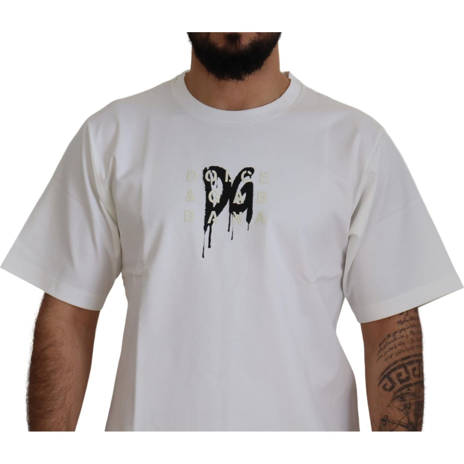 تي شيرت Dolce &amp; Gabbana Timeless White Logo بياقة دائرية