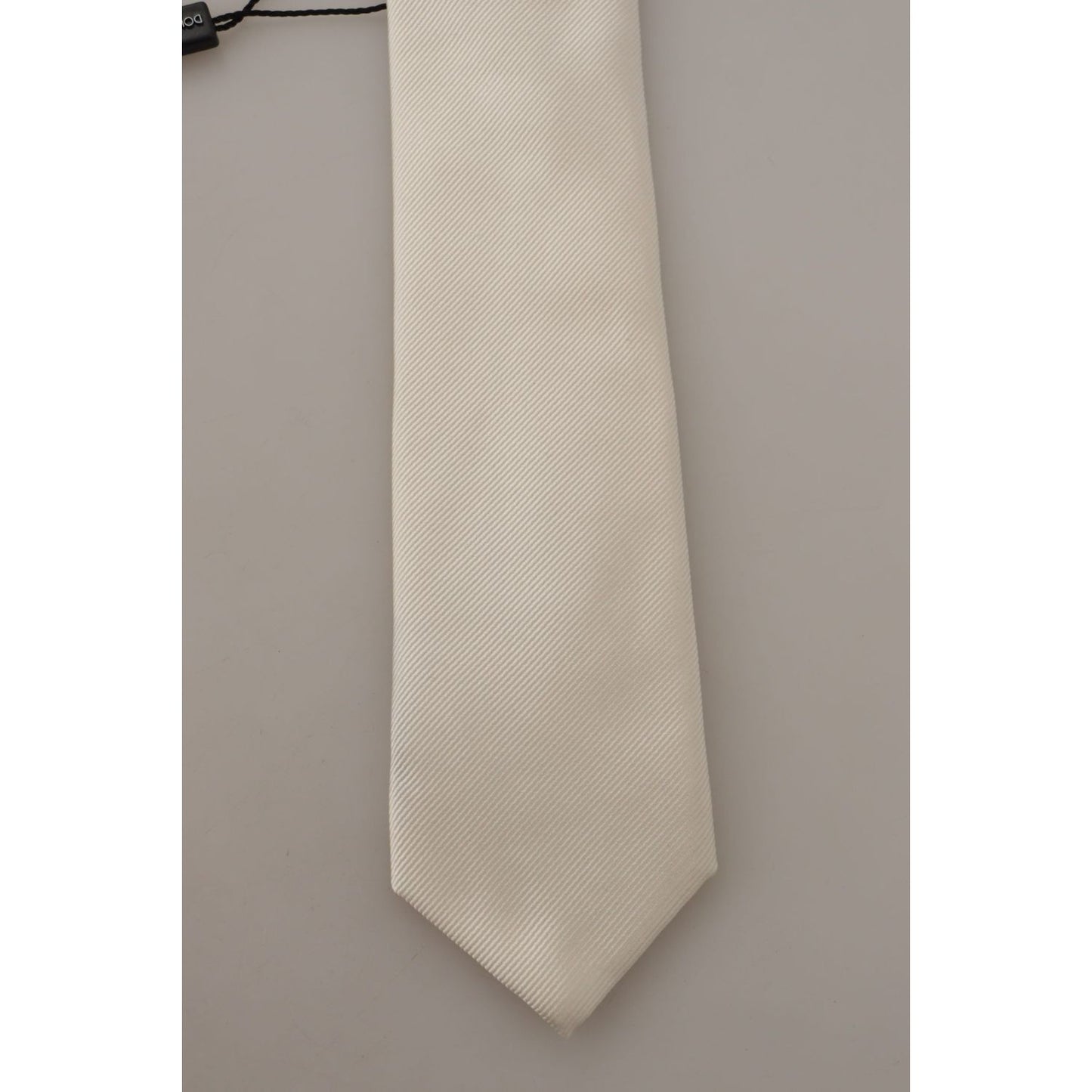 Dolce & Gabbana Off-White 100% Silk Slim Adjustable Accessory Necktie KRA3155