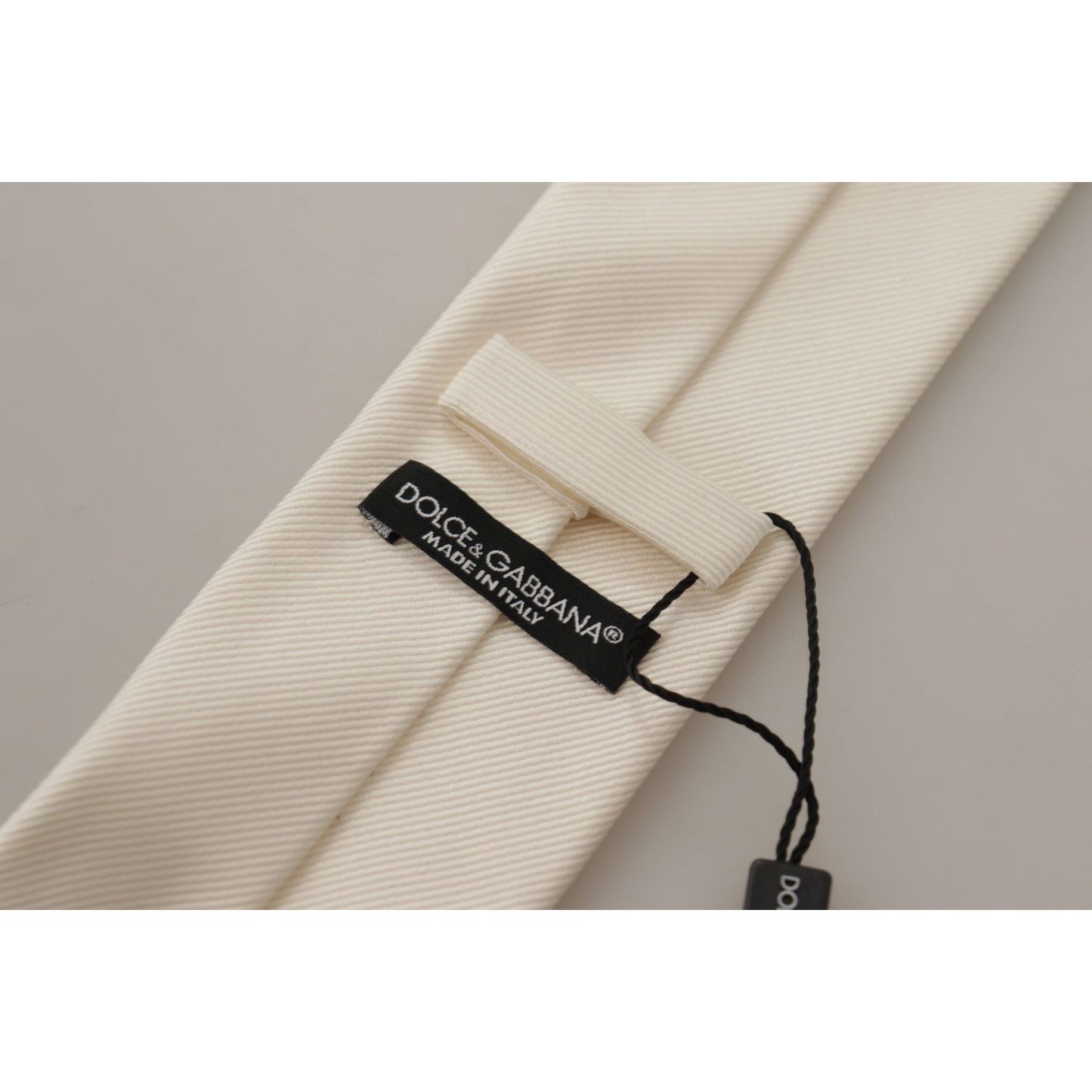 Dolce & Gabbana Off-White 100% Silk Slim Adjustable Accessory Necktie KRA3155