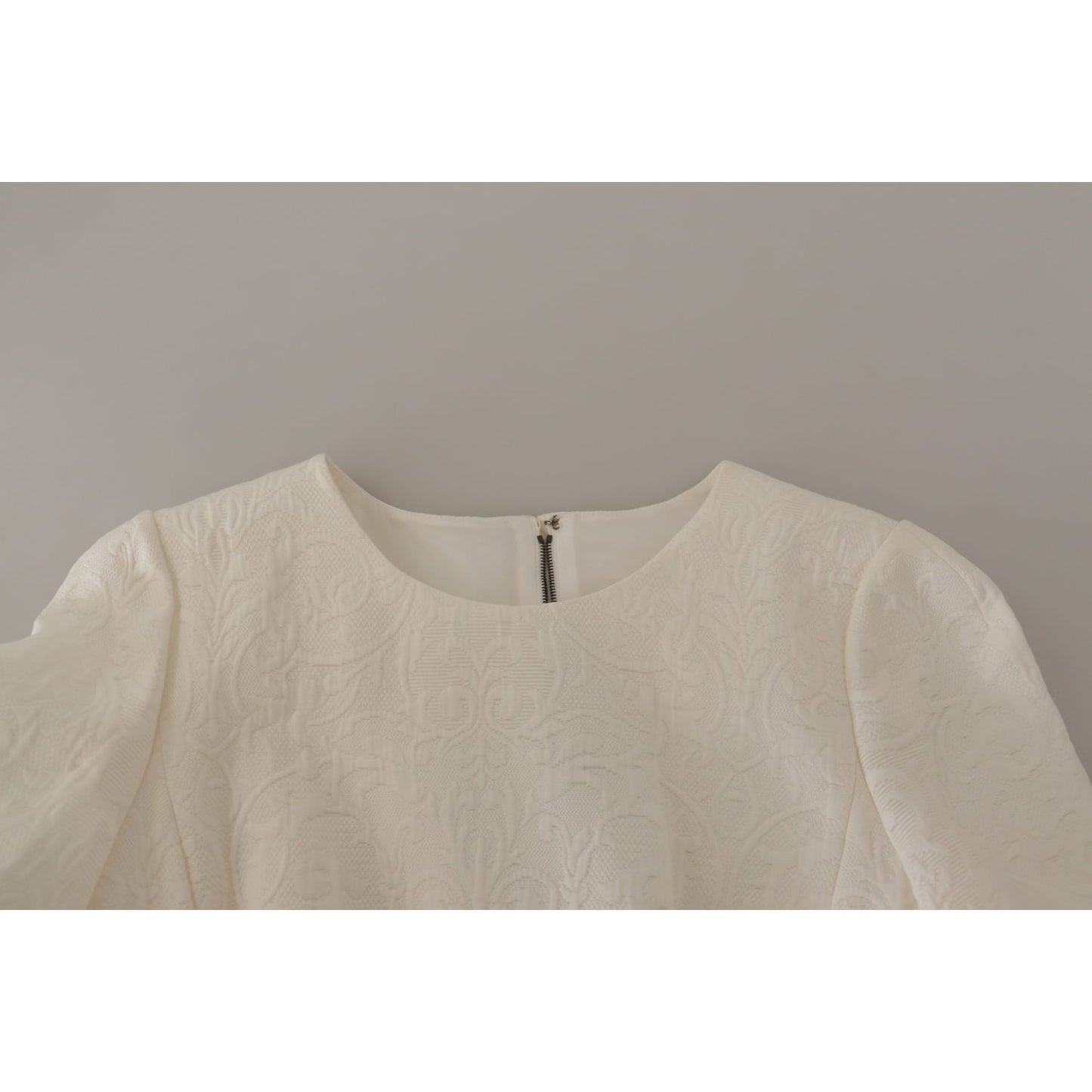 Dolce & Gabbana White Jaquard Midi Floral Sheath Brocade Dress