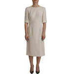 Dolce & Gabbana White Jaquard Midi Floral Sheath Brocade Dress