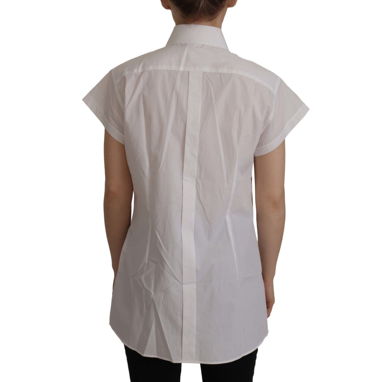 Dolce & Gabbana White Sleeveless Tuxedo Formal Blouse Top